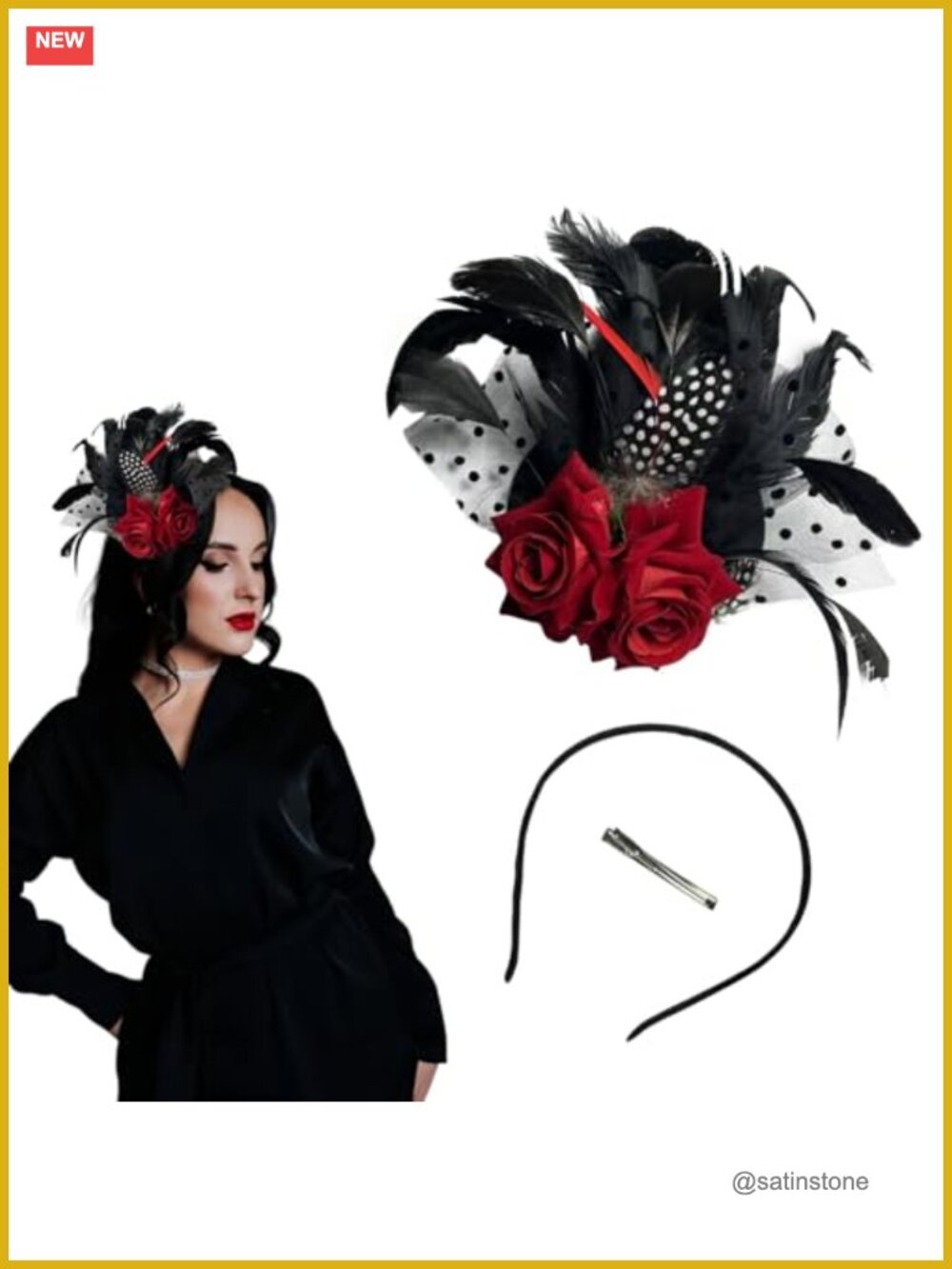 Women Fascinator Hat Rose Flower Feathers Lace Headband Clip Hair Accessory